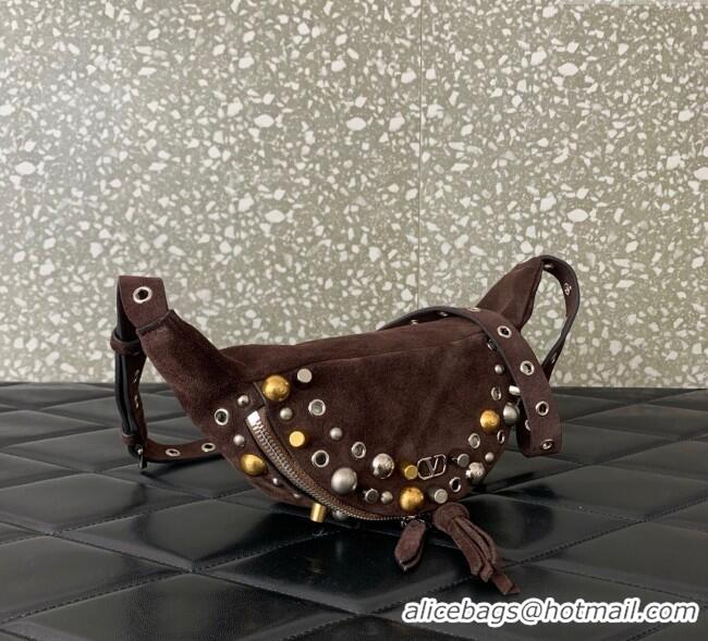 Best Quality Valentino Nellcote Belt Bag in Suede with Studs 2039 Brown 2025