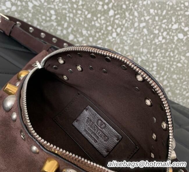Best Quality Valentino Nellcote Belt Bag in Suede with Studs 2039 Brown 2025