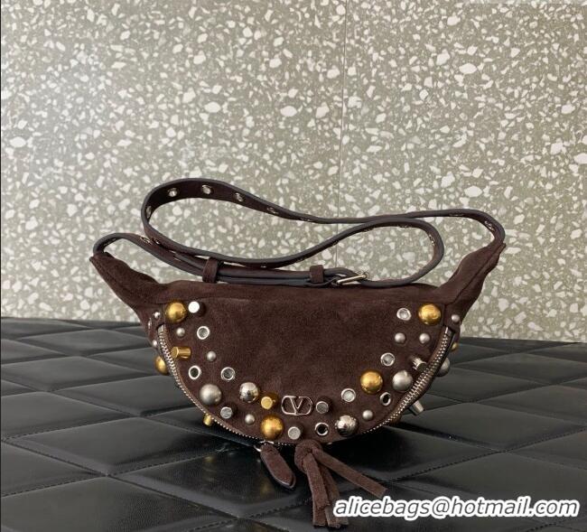 Best Quality Valentino Nellcote Belt Bag in Suede with Studs 2039 Brown 2025