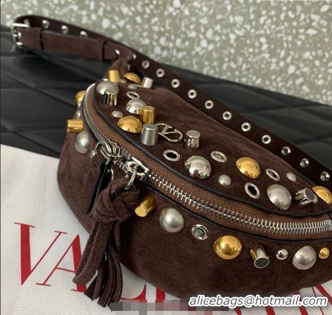 Best Quality Valentino Nellcote Belt Bag in Suede with Studs 2039 Brown 2025