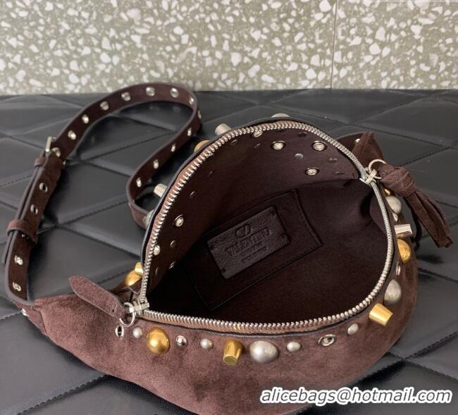 Best Quality Valentino Nellcote Belt Bag in Suede with Studs 2039 Brown 2025