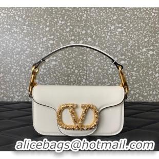 Luxury Cheap Valentino Garavani Loco Small Shoulder Bag In Calfskin Leather With Jewel Logo 5053 White 2025