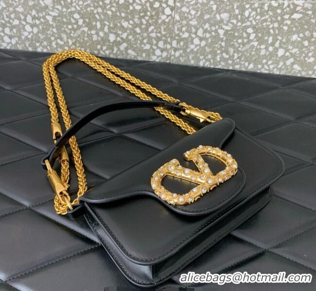 Top Grade Valentino Garavani Loco Small Shoulder Bag In Calfskin Leather With Jewel Logo 5053 Black 2025