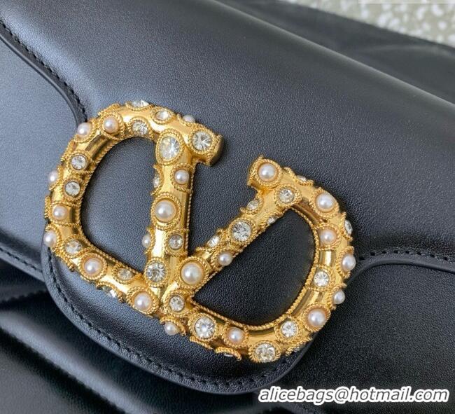 Top Grade Valentino Garavani Loco Small Shoulder Bag In Calfskin Leather With Jewel Logo 5053 Black 2025