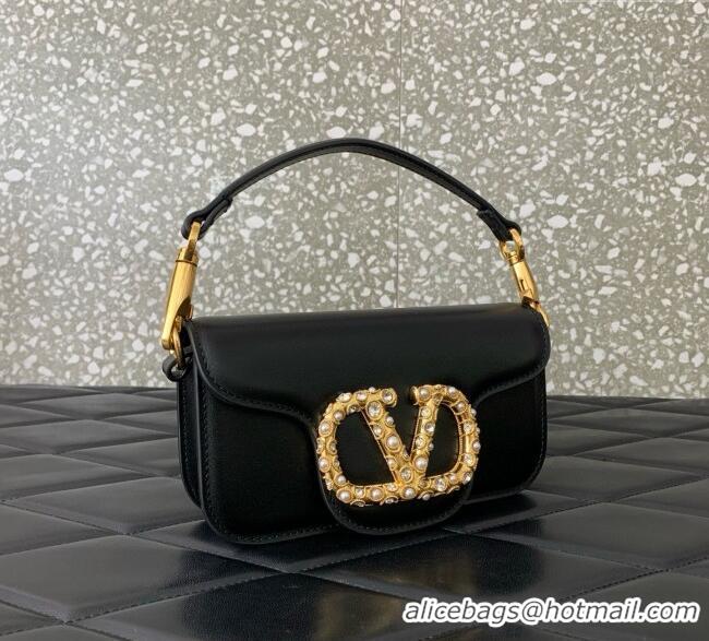 Top Grade Valentino Garavani Loco Small Shoulder Bag In Calfskin Leather With Jewel Logo 5053 Black 2025