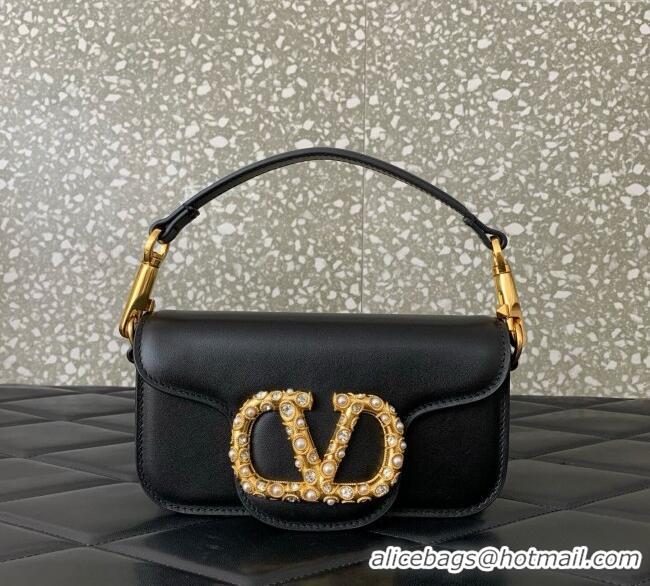 Top Grade Valentino Garavani Loco Small Shoulder Bag In Calfskin Leather With Jewel Logo 5053 Black 2025