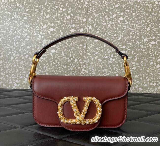 Top Grade Valentino Garavani Locò Small Shoulder Bag In Calfskin Leather With Jewel Logo 5053 Dark Brown 2025