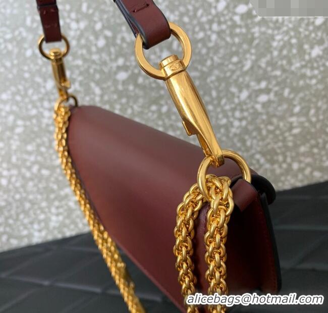 Top Grade Valentino Garavani Locò Small Shoulder Bag In Calfskin Leather With Jewel Logo 5053 Dark Brown 2025