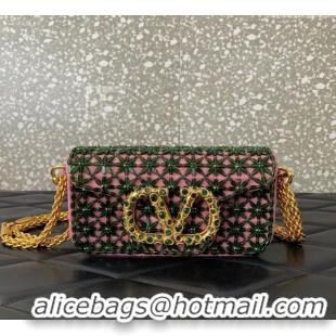 Discount Valentino Garavani Loco Small Shoulder Bag Embroidered With Jewel Logo 5081 Pink 2025
