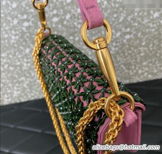 Discount Valentino Garavani Loco Small Shoulder Bag Embroidered With Jewel Logo 5081 Pink 2025