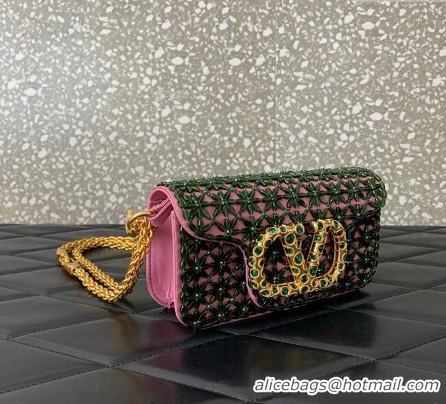 Discount Valentino Garavani Loco Small Shoulder Bag Embroidered With Jewel Logo 5081 Pink 2025