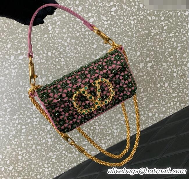 Discount Valentino Garavani Loco Small Shoulder Bag Embroidered With Jewel Logo 5081 Pink 2025