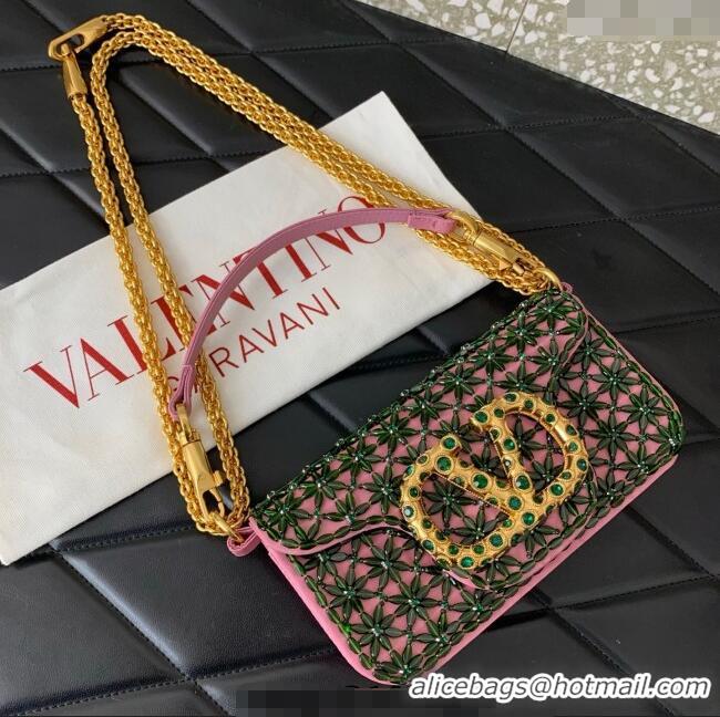 Discount Valentino Garavani Loco Small Shoulder Bag Embroidered With Jewel Logo 5081 Pink 2025