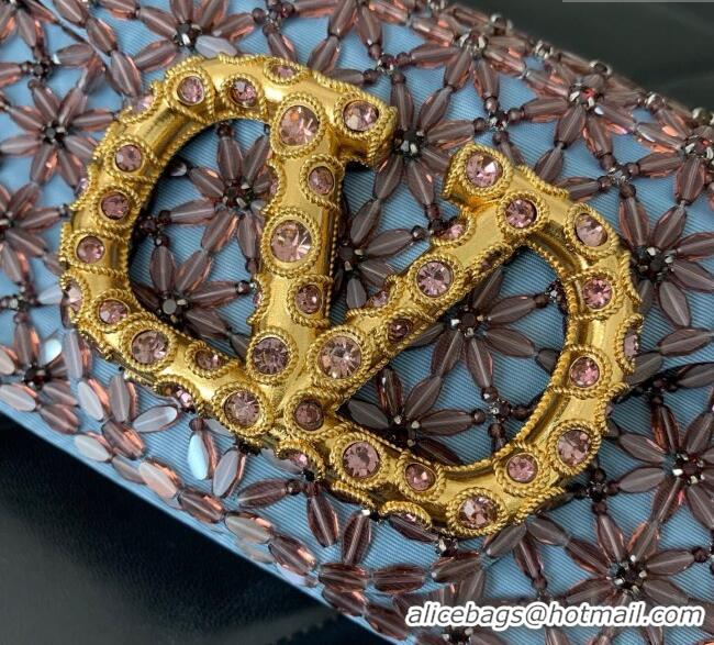 Top Grade Valentino Garavani Loco Small Shoulder Bag Embroidered With Jewel Logo 5081 Blue 2025