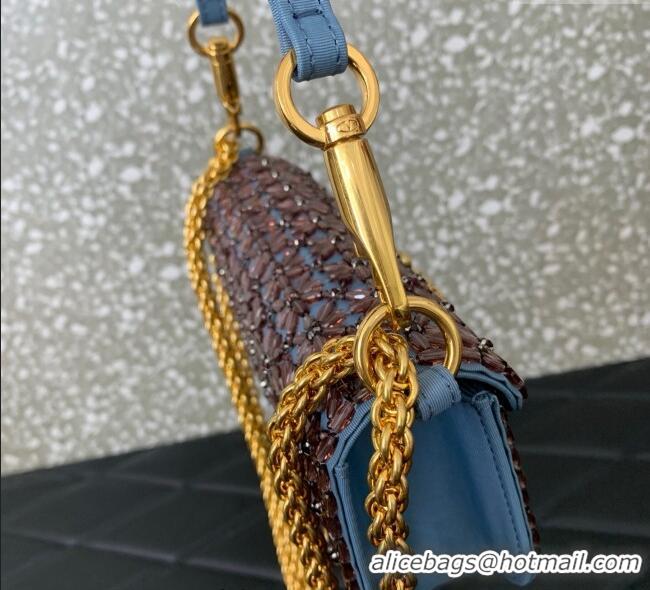 Top Grade Valentino Garavani Loco Small Shoulder Bag Embroidered With Jewel Logo 5081 Blue 2025