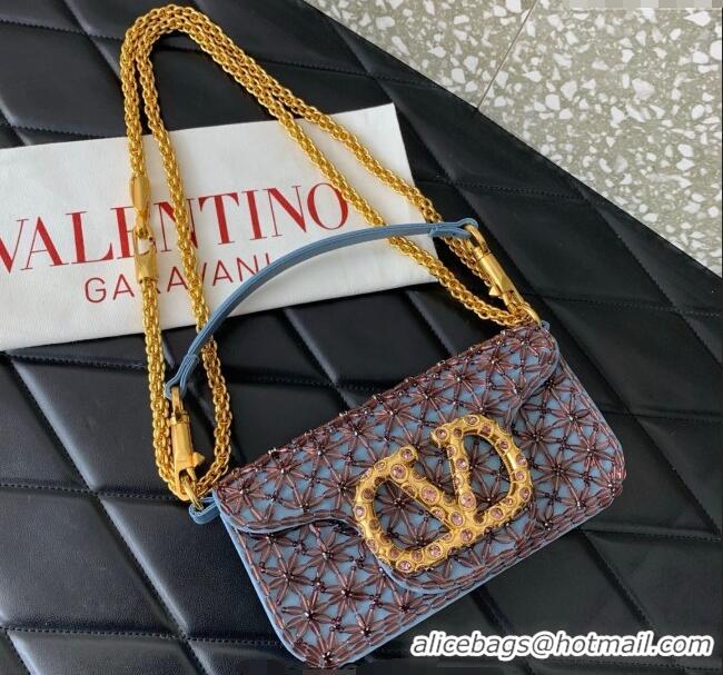 Top Grade Valentino Garavani Loco Small Shoulder Bag Embroidered With Jewel Logo 5081 Blue 2025