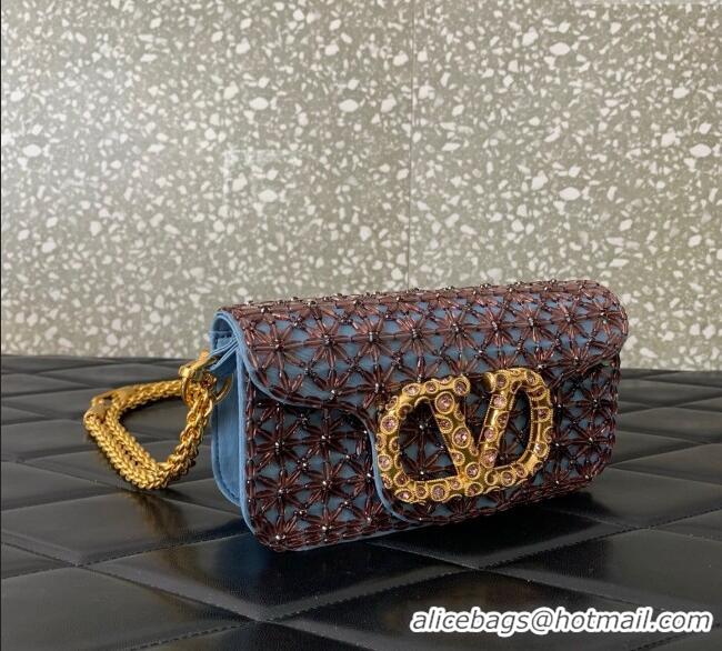 Top Grade Valentino Garavani Loco Small Shoulder Bag Embroidered With Jewel Logo 5081 Blue 2025