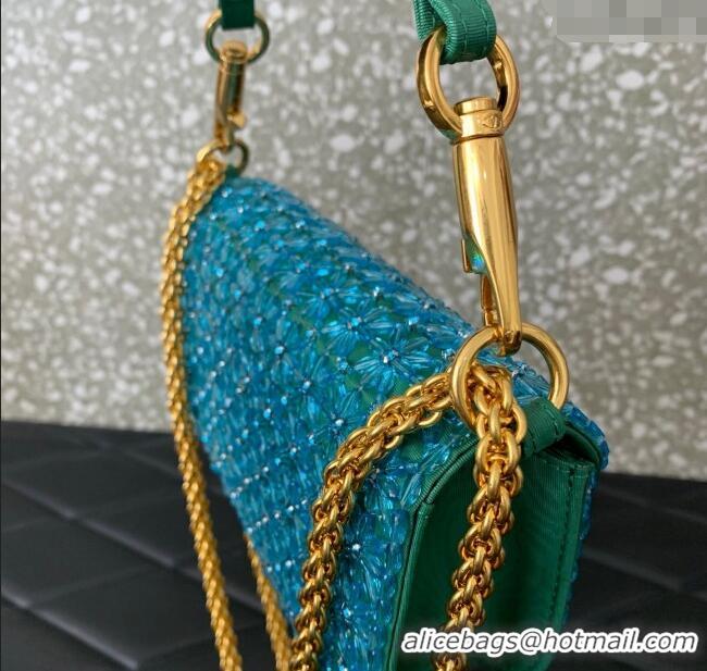 Luxury Cheap Valentino Garavani Loco Small Shoulder Bag Embroidered With Jewel Logo 5081 Green 2025