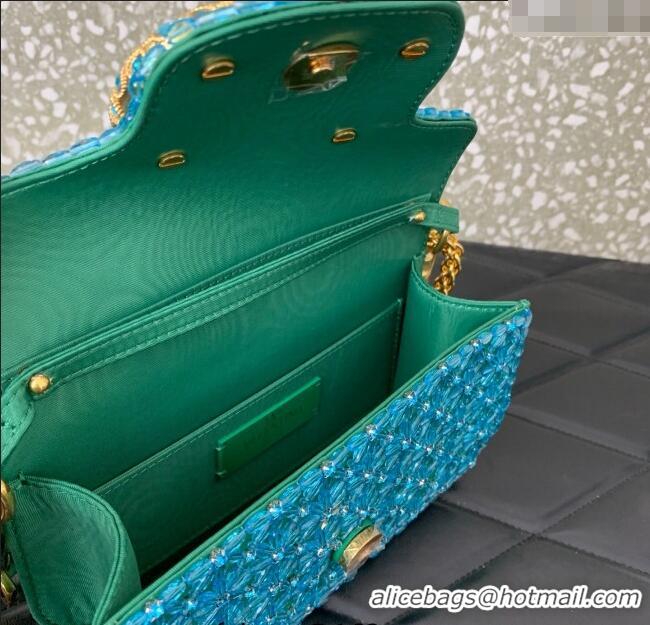 Luxury Cheap Valentino Garavani Loco Small Shoulder Bag Embroidered With Jewel Logo 5081 Green 2025