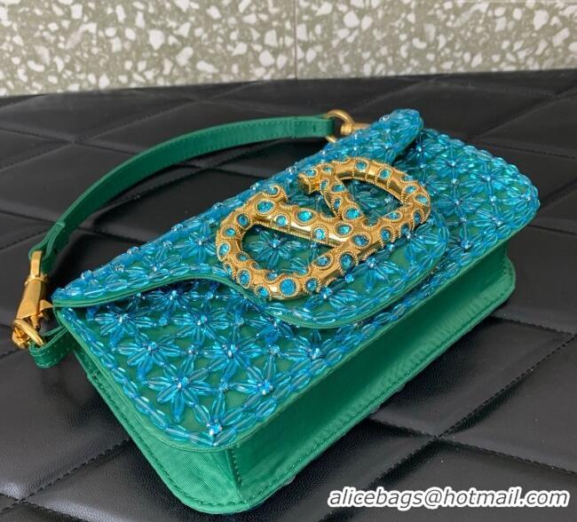 Luxury Cheap Valentino Garavani Loco Small Shoulder Bag Embroidered With Jewel Logo 5081 Green 2025