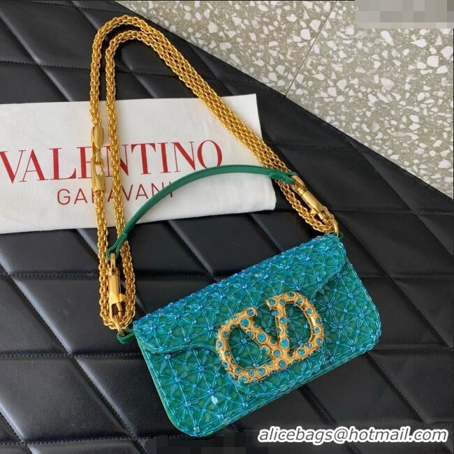 Luxury Cheap Valentino Garavani Loco Small Shoulder Bag Embroidered With Jewel Logo 5081 Green 2025