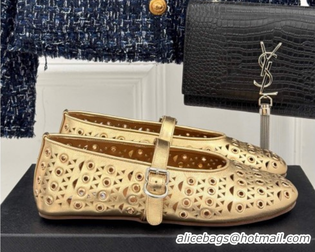 Best Price Alaia Ballet Flat in Openwork Leather with Eyelet Gold 1223012