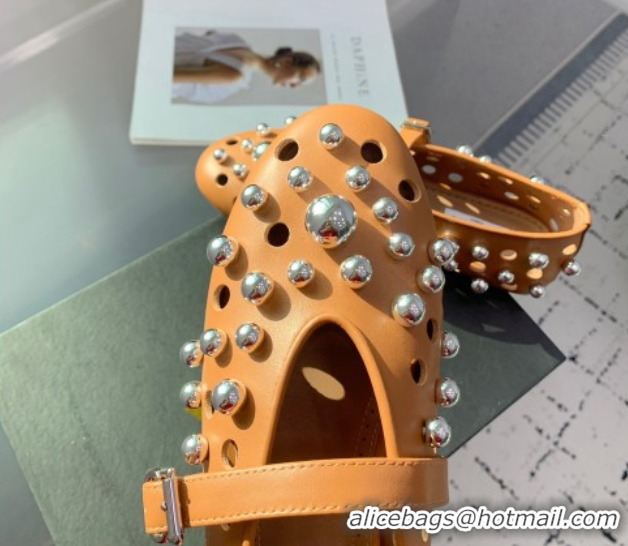 Affordable Price Alaia Ballet Flats with Silver-Tone Spheres in Calfskin Apricot 1223019