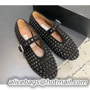 Duplicate Alaia Ballet Flat in Suede with Strass Black 1223022