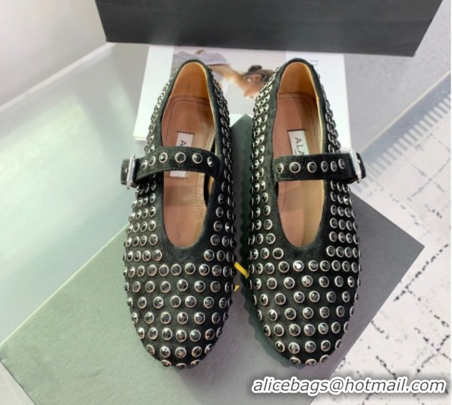 Duplicate Alaia Ballet Flat in Suede with Strass Black 1223022