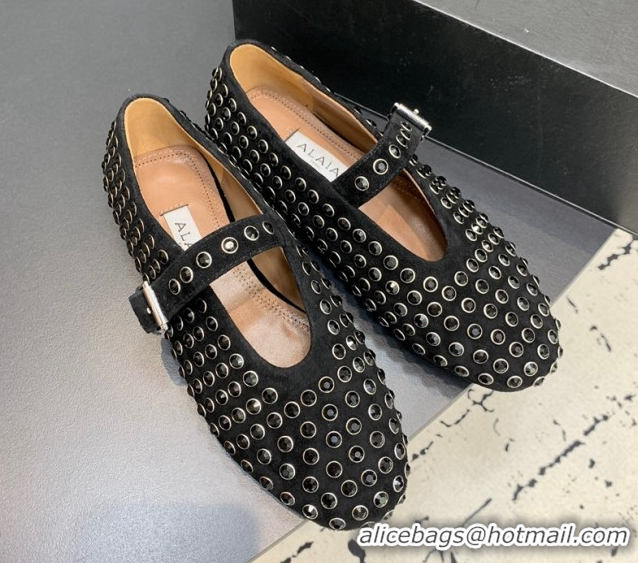 Duplicate Alaia Ballet Flat in Suede with Strass Black 1223022