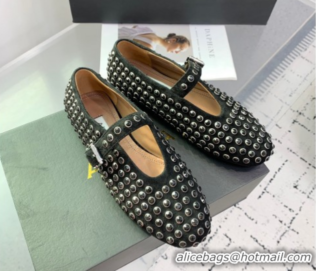 Duplicate Alaia Ballet Flat in Suede with Strass Black 1223022