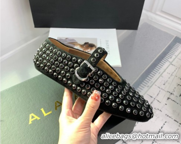 Duplicate Alaia Ballet Flat in Suede with Strass Black 1223022