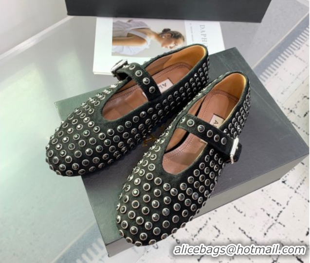 Duplicate Alaia Ballet Flat in Suede with Strass Black 1223022