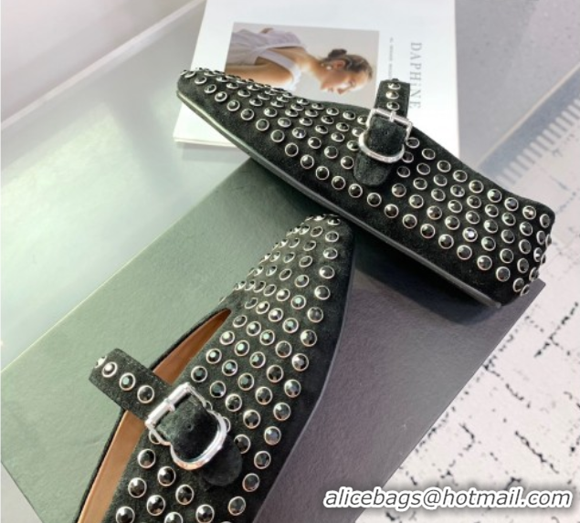 Duplicate Alaia Ballet Flat in Suede with Strass Black 1223022