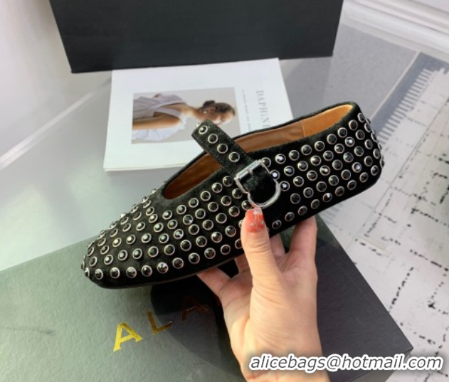 Duplicate Alaia Ballet Flat in Suede with Strass Black 1223022