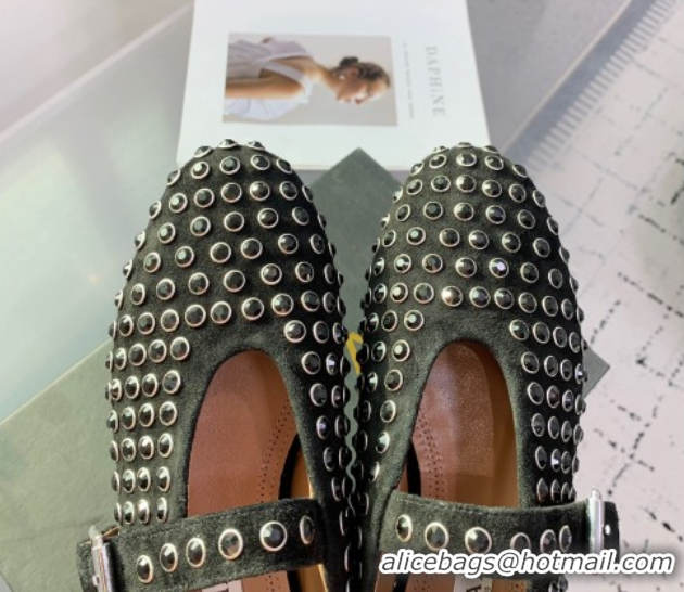 Duplicate Alaia Ballet Flat in Suede with Strass Black 1223022