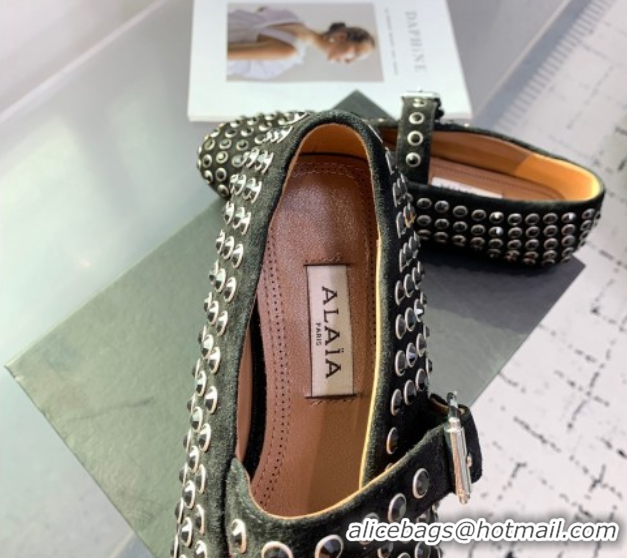 Duplicate Alaia Ballet Flat in Suede with Strass Black 1223022
