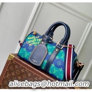 Top Design Louis Vuitton Keepall Bandouliere 25 Bag in Blue Stripes Monogram Heritage Canvas M25786 2025