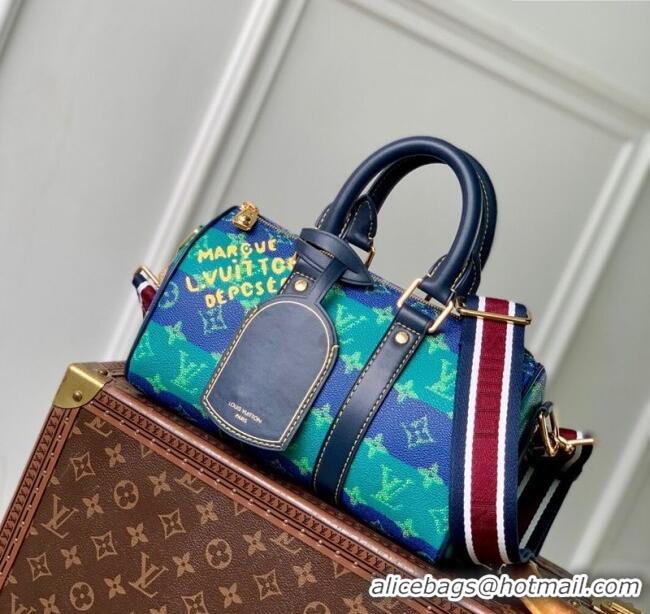 Top Design Louis Vuitton Keepall Bandouliere 25 Bag in Blue Stripes Monogram Heritage Canvas M25786 2025