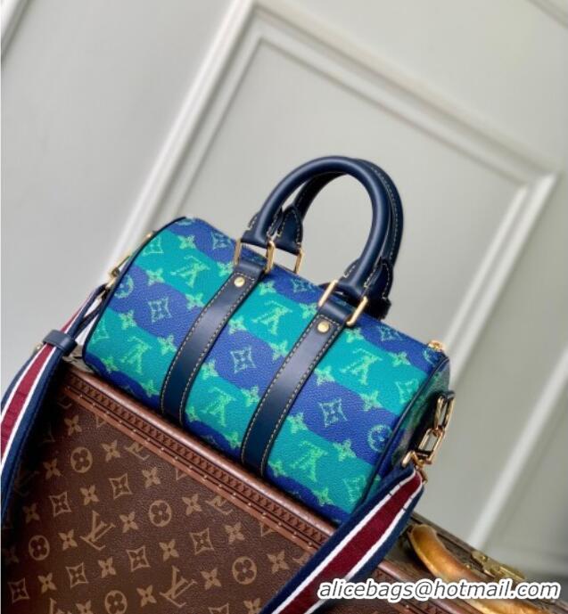Top Design Louis Vuitton Keepall Bandouliere 25 Bag in Blue Stripes Monogram Heritage Canvas M25786 2025