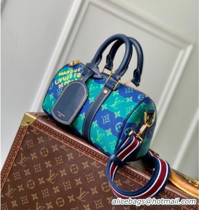 Top Design Louis Vuitton Keepall Bandouliere 25 Bag in Blue Stripes Monogram Heritage Canvas M25786 2025