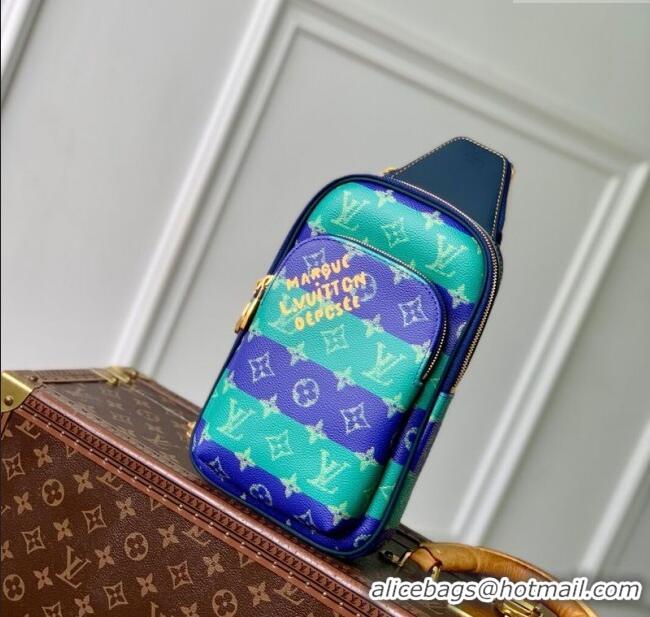 Promotional Louis Vuitton Mens Avenue Slingbag PM Bag in Blue Stripes Monogram Heritage Canvas M26419 2025