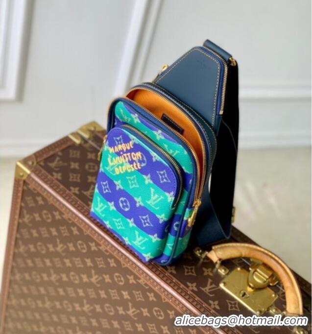 Promotional Louis Vuitton Mens Avenue Slingbag PM Bag in Blue Stripes Monogram Heritage Canvas M26419 2025