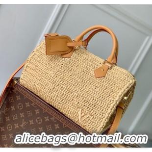 Top Design Louis Vuitton Speedy 30 Bandouliere Bag in Raffia Straw M14457 Beige 2025