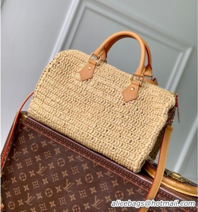 Top Design Louis Vuitton Speedy 30 Bandouliere Bag in Raffia Straw M14457 Beige 2025