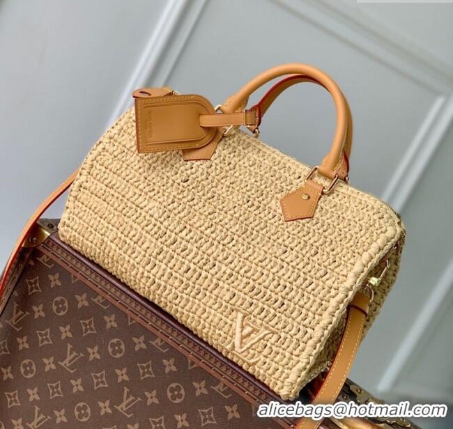 Top Design Louis Vuitton Speedy 30 Bandouliere Bag in Raffia Straw M14457 Beige 2025