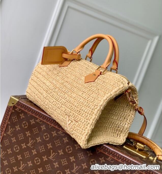 Top Design Louis Vuitton Speedy 30 Bandouliere Bag in Raffia Straw M14457 Beige 2025