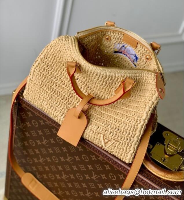 Top Design Louis Vuitton Speedy 30 Bandouliere Bag in Raffia Straw M14457 Beige 2025