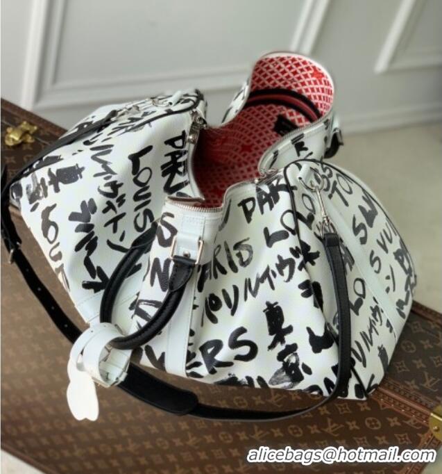 Best Design Louis Vuitton Keepall Bandouliere 50 Bag in Printed Leather N40804 White/Black 2025