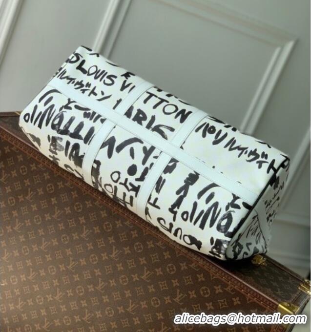 Best Design Louis Vuitton Keepall Bandouliere 50 Bag in Printed Leather N40804 White/Black 2025